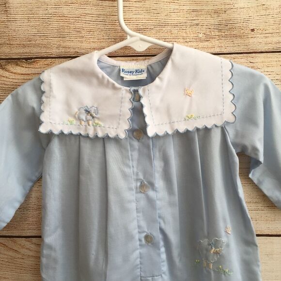 VINTAGE ROSEY KIDS EMBROIDERED ROMPER IN BLUE - Picture 3 of 7